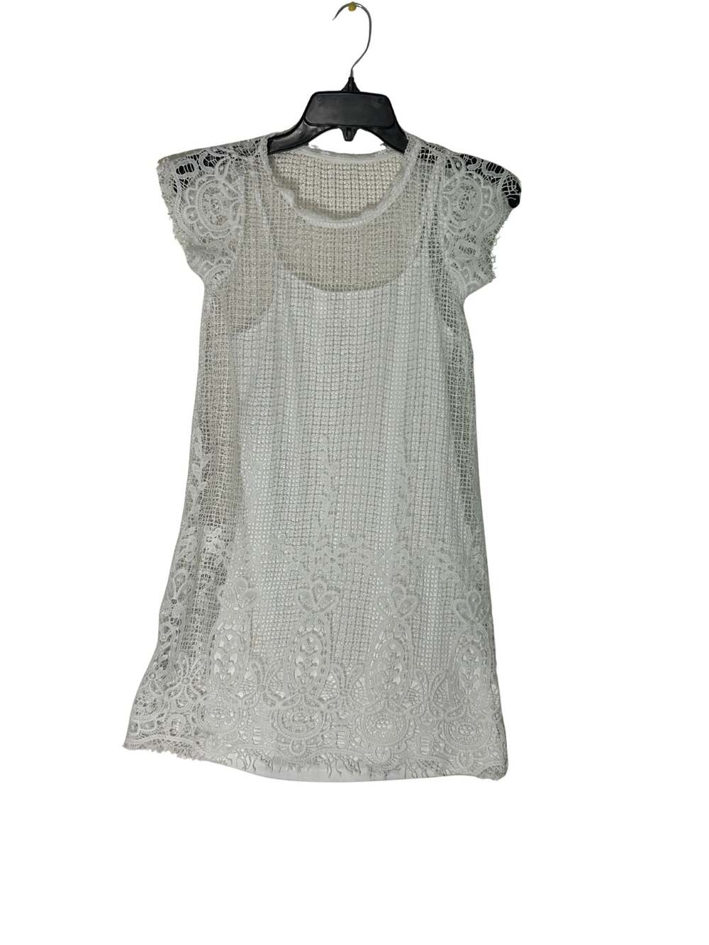 White Lace Overlay Short Sleeve Dress Size L Cottagecore Festival Fairy Dress
